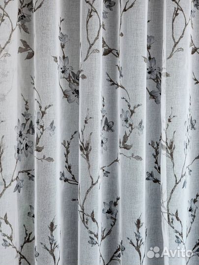 Тюль лен Сакура (серый)