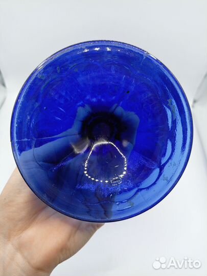 Ваза на ножке Конфетница Цветное Синее Стекло СССР