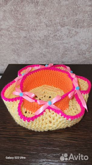 Корзинка вязанная, пасхальная, для яичек