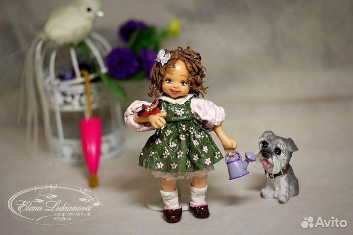 Ватная игрушка -куколка Девочка с поливальником