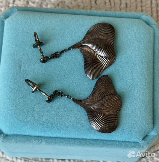 Серьги с подвесками листья серебро 916 патина СССР
