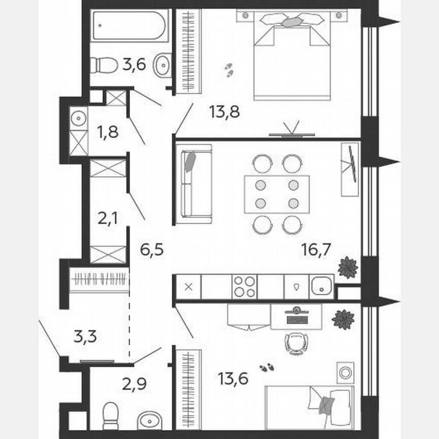 2-к. квартира, 64,3 м², 14/17 эт.