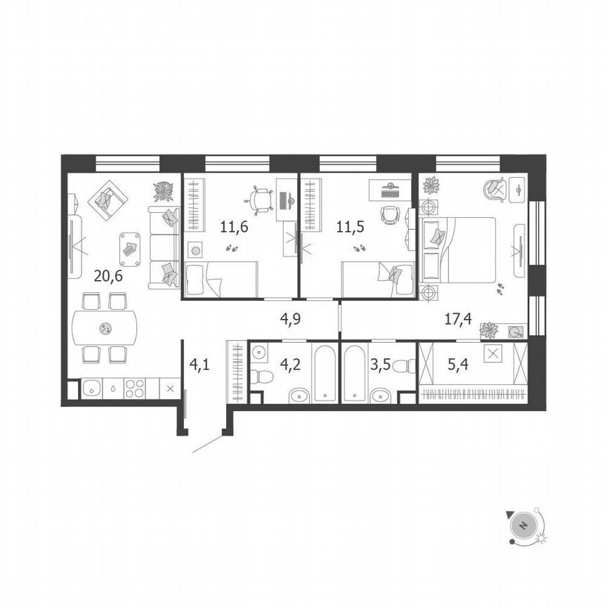 3-к. квартира, 84,6 м², 7/19 эт.