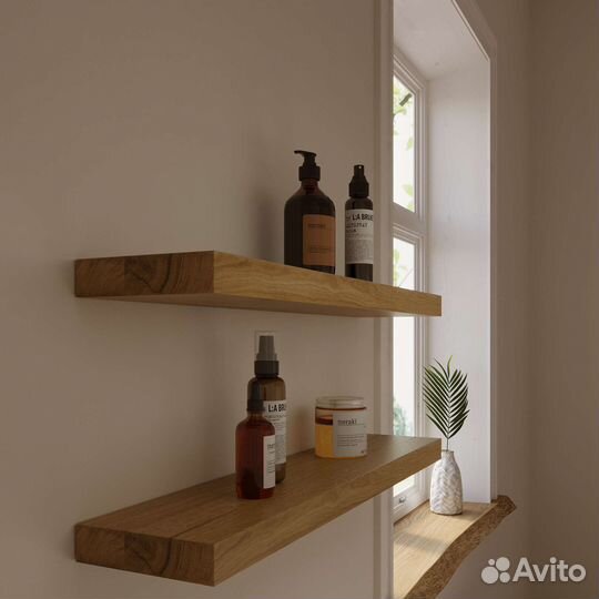 Парящая дубовая полка с ровным краем