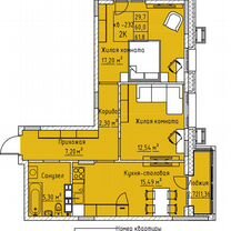 2-к. квартира, 61,8 м², 12/12 эт.