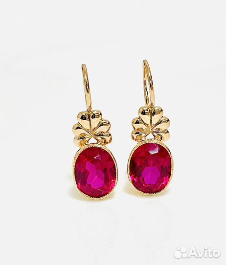 Золотые серьги с корундом 583 проба