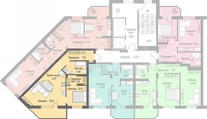 2-к. квартира, 51,3 м², 4/16 эт.