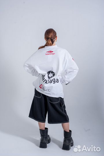 Лонгслив Balenciaga 24SS White Multi Logo унисекс