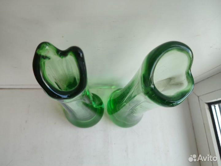 Ваза литое витое зеленое стекло, СССР