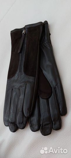 Перчатки женские кожа с замшей на флисе коричневые