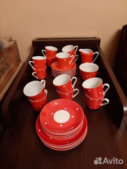 Кофейный сервиз гдр kahla красный в горошек