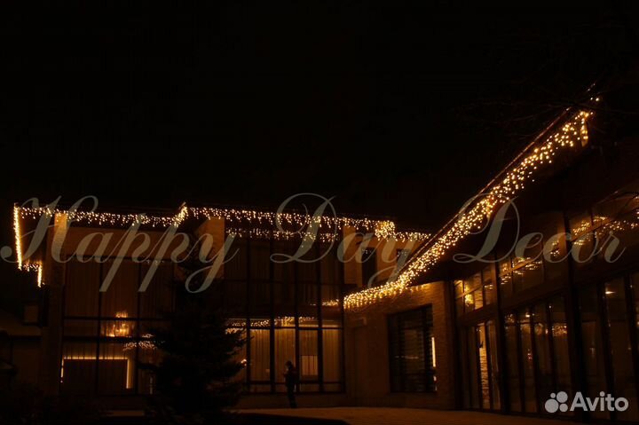 Новогоднее оформление домов гирляндами