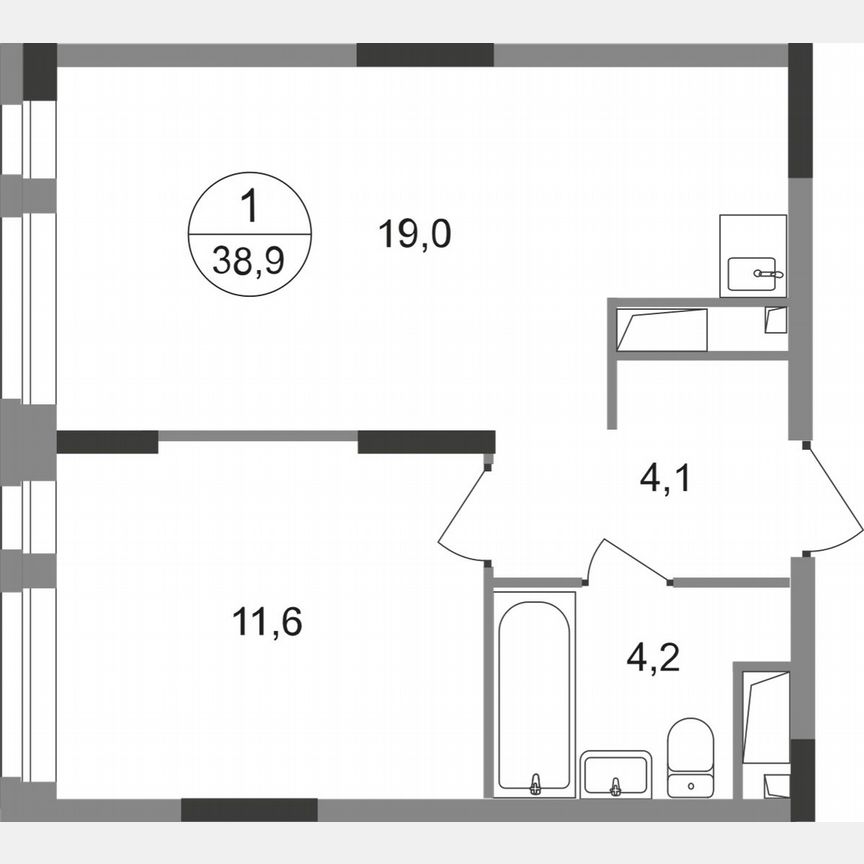 1-к. квартира, 38,9 м², 5/19 эт.
