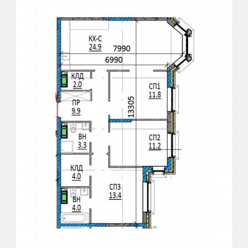 3-к. квартира, 84,5 м², 15/21 эт.