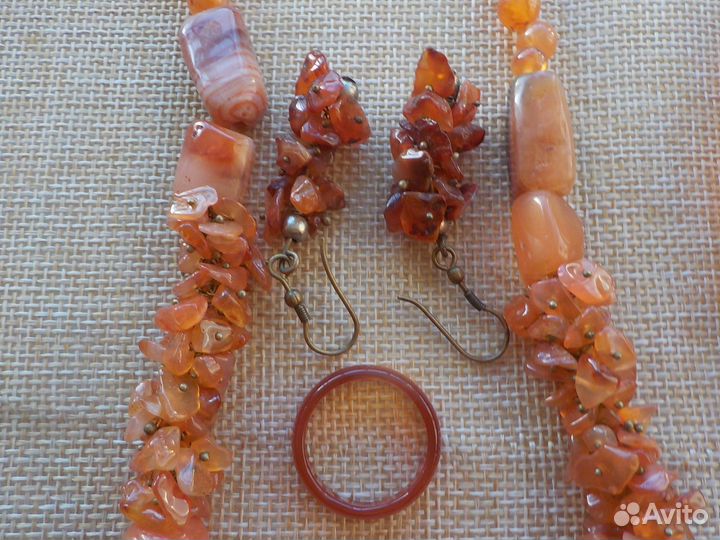 Сердолик колье серьги кольцо Индия 80 г,браслет