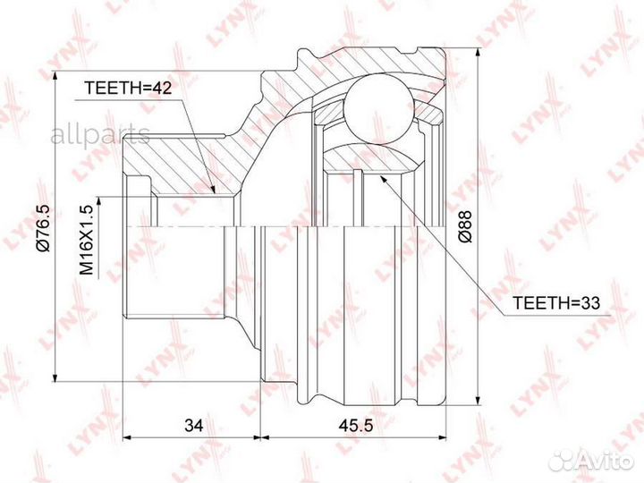 Lynxauto CO-3833 ШРУС наружный (компл.) lynxauto C