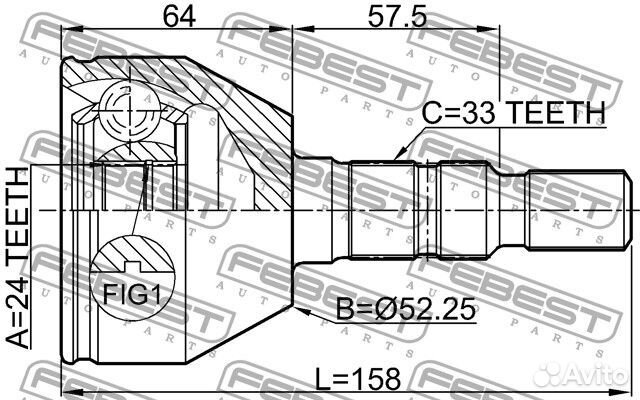 Шрус наружный 24x52.25x33 opel astra j 09