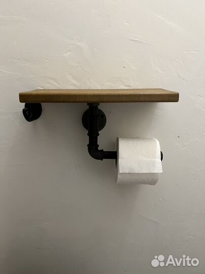 Держатель для туалетной бумаги лофт с полочкой