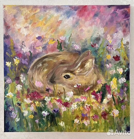 Картина маслом на холсте ручная работа Кролик