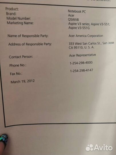 Ноутбук Acer aspire v3 551 series