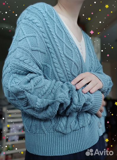 Кардиган укороченный вязаный sela голубой S