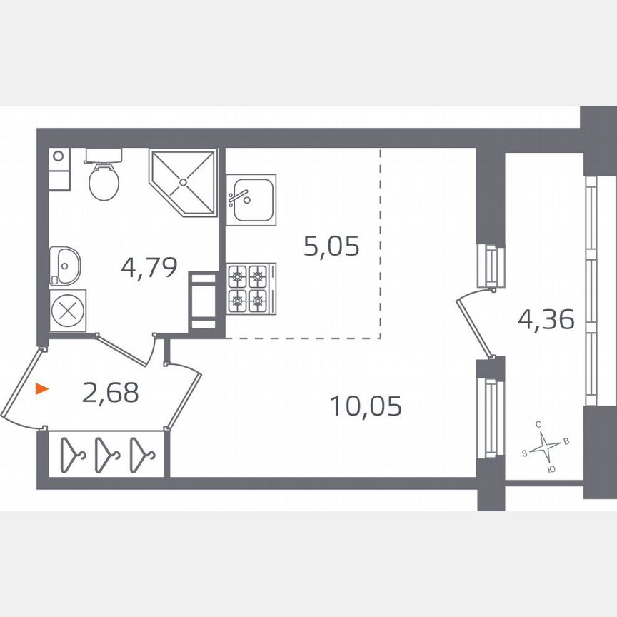 Квартира-студия, 24,8 м², 11/15 эт.