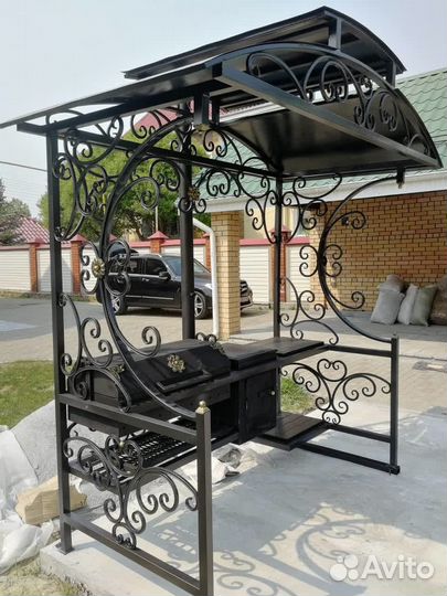 Мангальная зона premium с крышей и печью