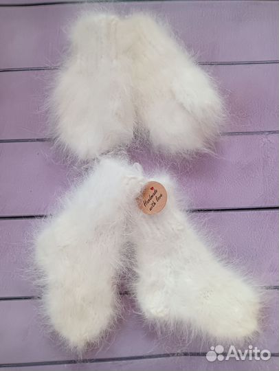 Набор пуховые носки и варежки для новорожденного