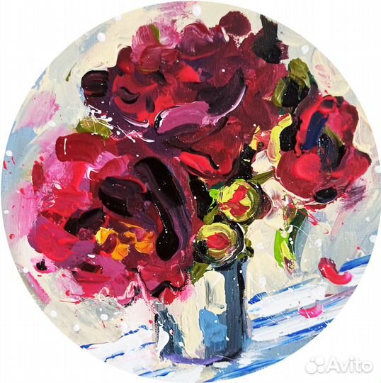 Картина пионы масло холст живопись