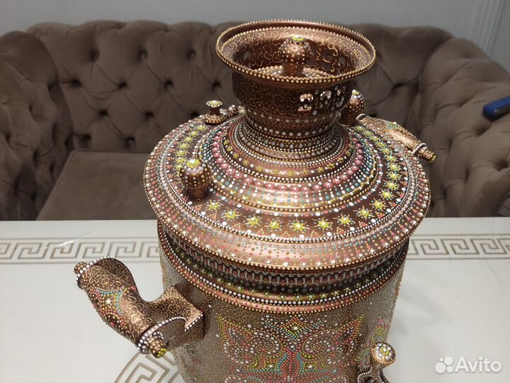 Тульский самовар, расписанный точечная роспись