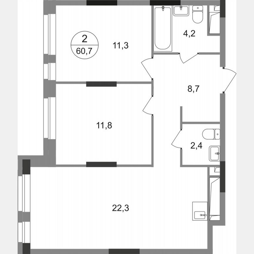 2-к. квартира, 60,7 м², 16/19 эт.