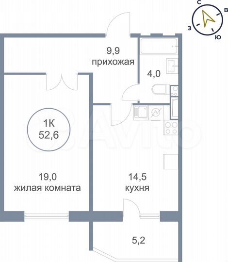 1-к. квартира, 52,6 м², 6/17 эт.