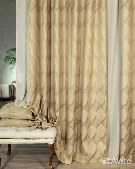 Комплект Шторы и Тюль Альба золотой песок+Дебора