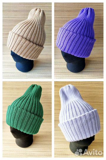 Двойная шапка - резинка тыковка теплая с отворотом