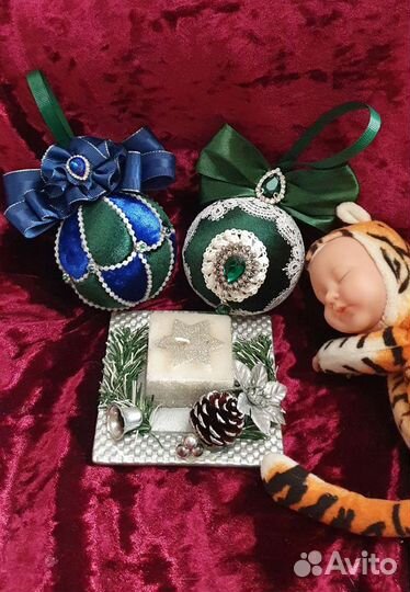 Новогодние шары, украшения на ёлку из бархата