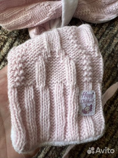 Новый Комплект шапка, шарф и варежки от 3 мес