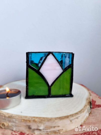 Подсвечник в стиле Тиффани Тюльпан(светло-розовый)