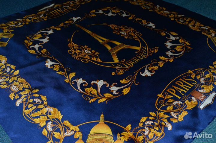 Шелковый платок Париж Paris синий жёлтый 2006 год