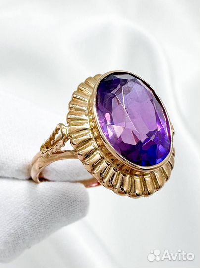 Золотое кольцо СССР аметист корунд 583 / 6.78 гр