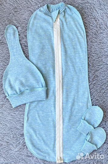 Новый комплект: Пеленка Кокон, шапочка, царапки