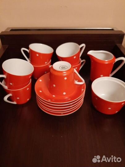 Кофейный сервиз гдр kahla красный в горошек