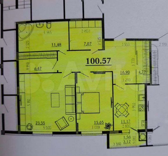 2-к. квартира, 100,6 м², 2/17 эт.