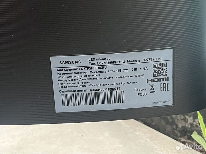 Монитор Samsung CF39 C27F390FHI черный