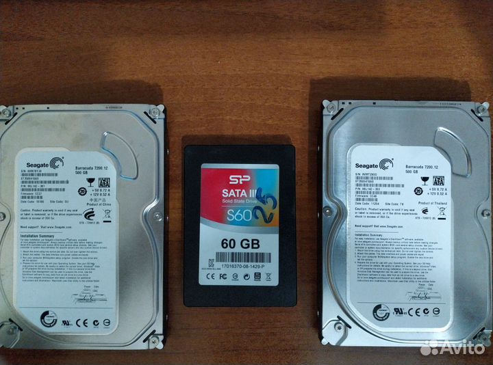 WD, Seagate: 1000, 500 Gb; SSD 60 Gb