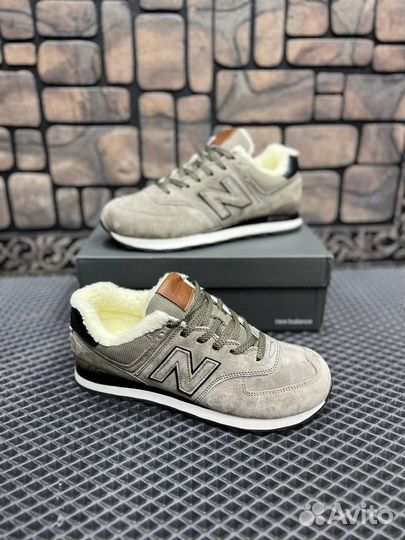 Кроссовки new balance 574 зимние бежевые с мехом