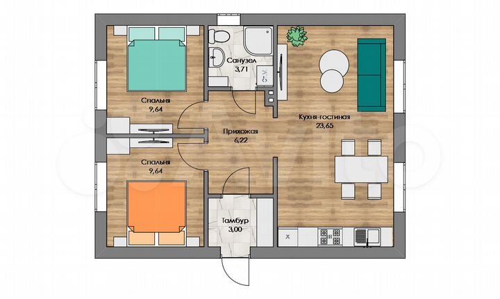 Коттедж 56 м² на участке 6 сот.
