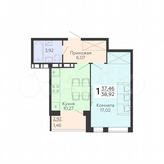 1-к. квартира, 38,9 м², 4/18 эт.