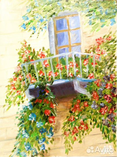 Картина маслом Цветочный балкон