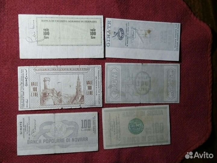 Банковские чеки/письма/ Италия 1976 -77 г/6 шт