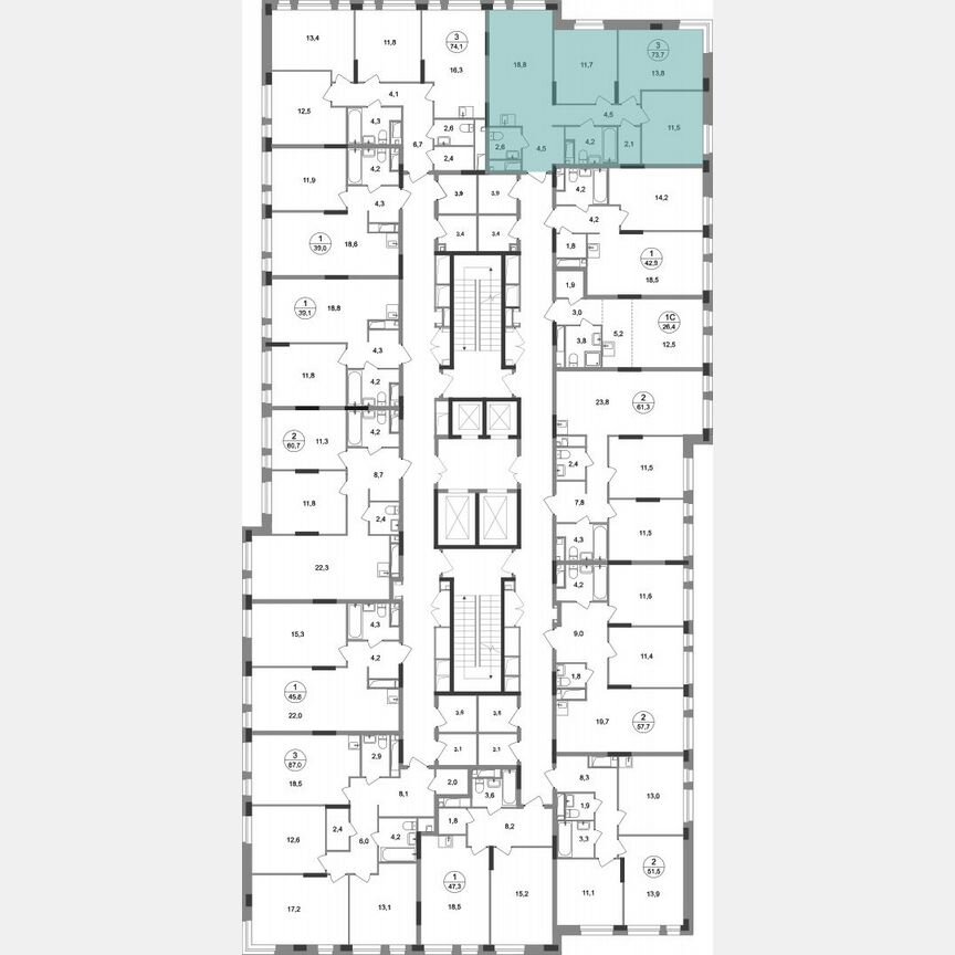 3-к. квартира, 73,7 м², 15/19 эт.